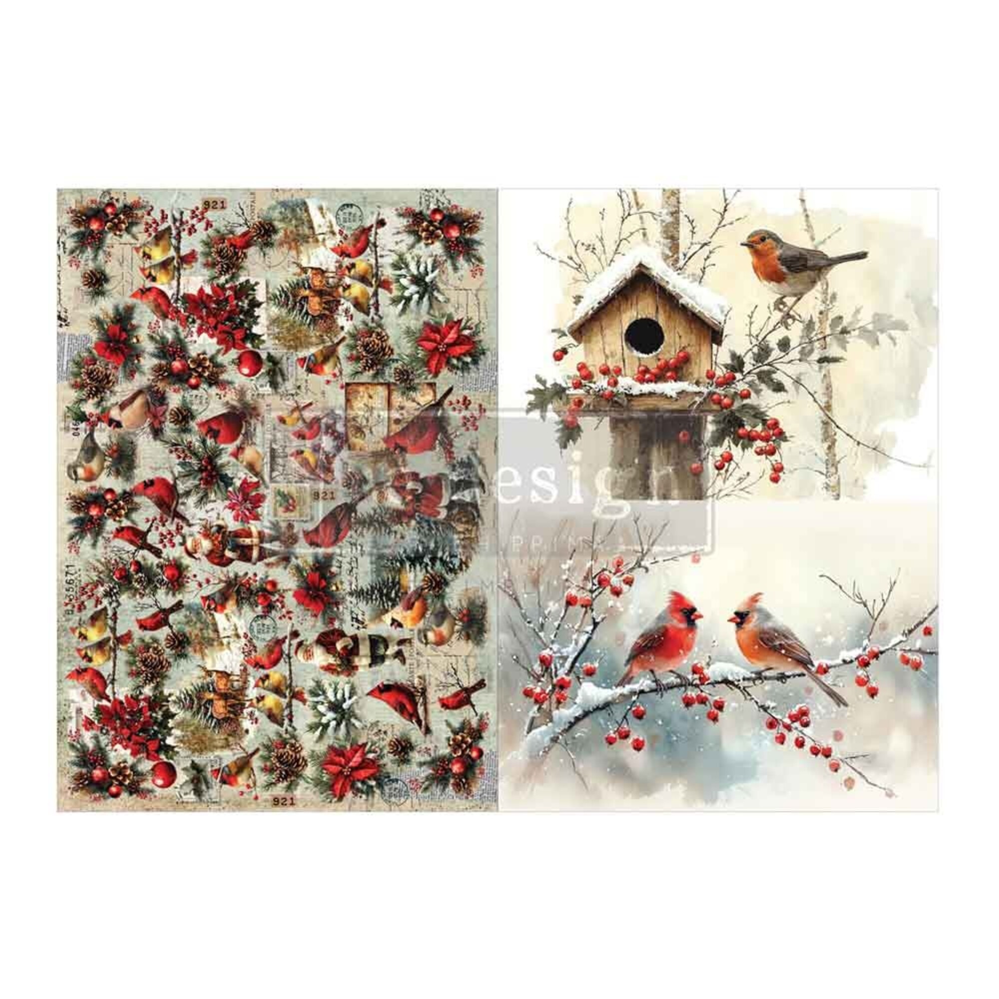 Set papierov na dekupáž Feathered Elegance Christmas A3