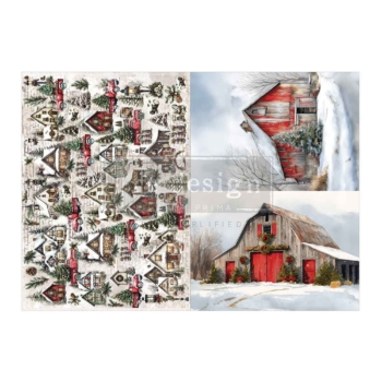 Set papierov na dekupáž Snowy Village Charm A3